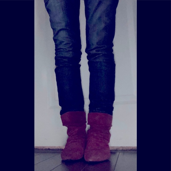 ⭐️SALE⭐️ Vintage Suede Deep Pink/magenta ankle boots pointed toe flats sz7 EUC - Picture 4 of 4